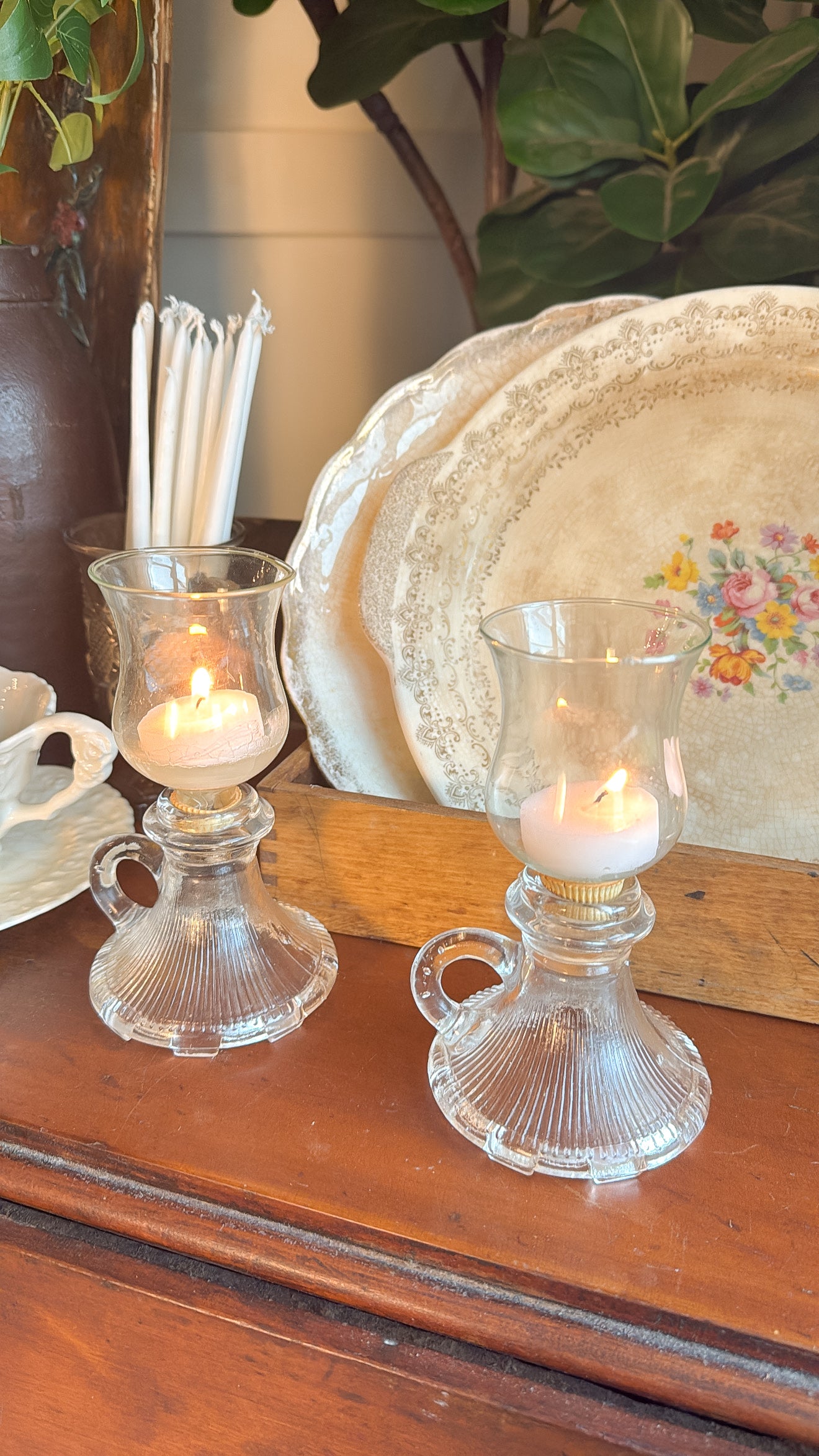Pair of Vtg. Finger Loop Candle Holders