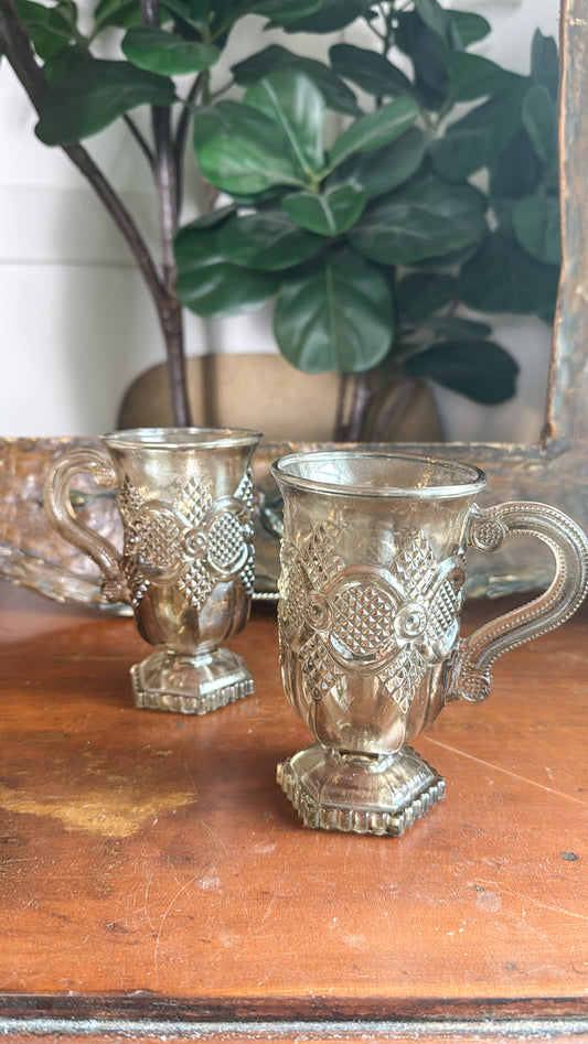 Pair of Vtg. Brown Glazed Pedestal Mugs