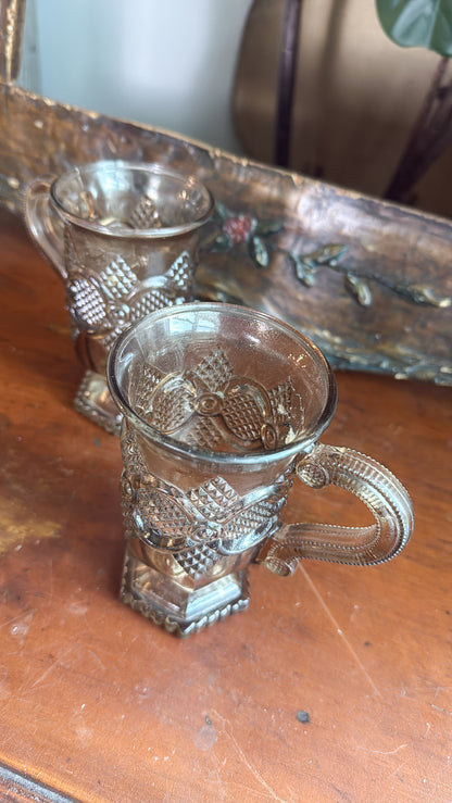 Pair of Vtg. Brown Glazed Pedestal Mugs