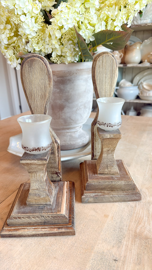 Pair of Vtg. Wood Candle Holders
