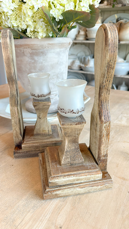 Pair of Vtg. Wood Candle Holders