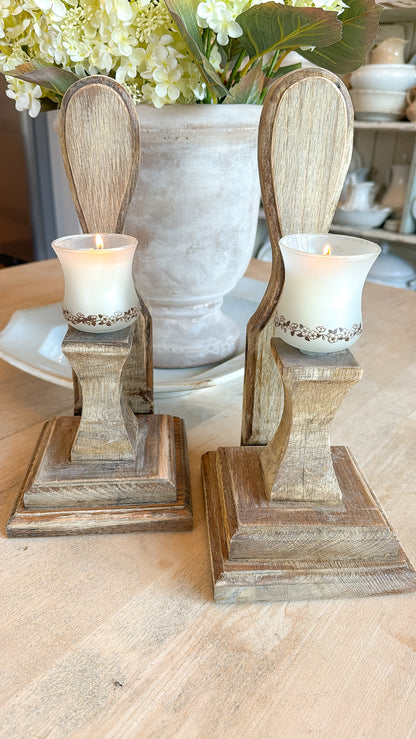 Pair of Vtg. Wood Candle Holders