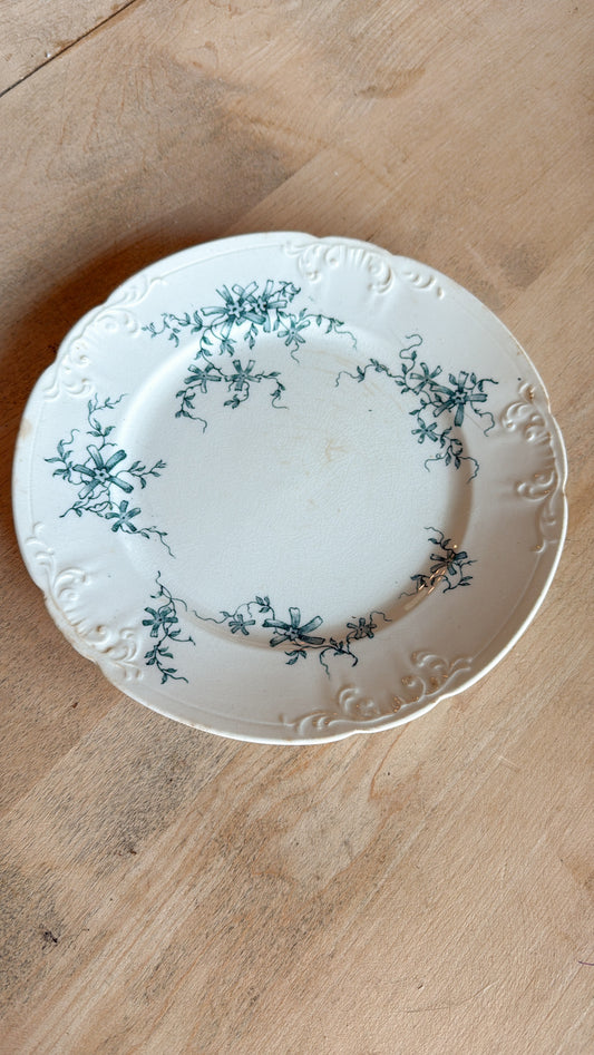 7” Blue Floral Ironstone Bread Plate