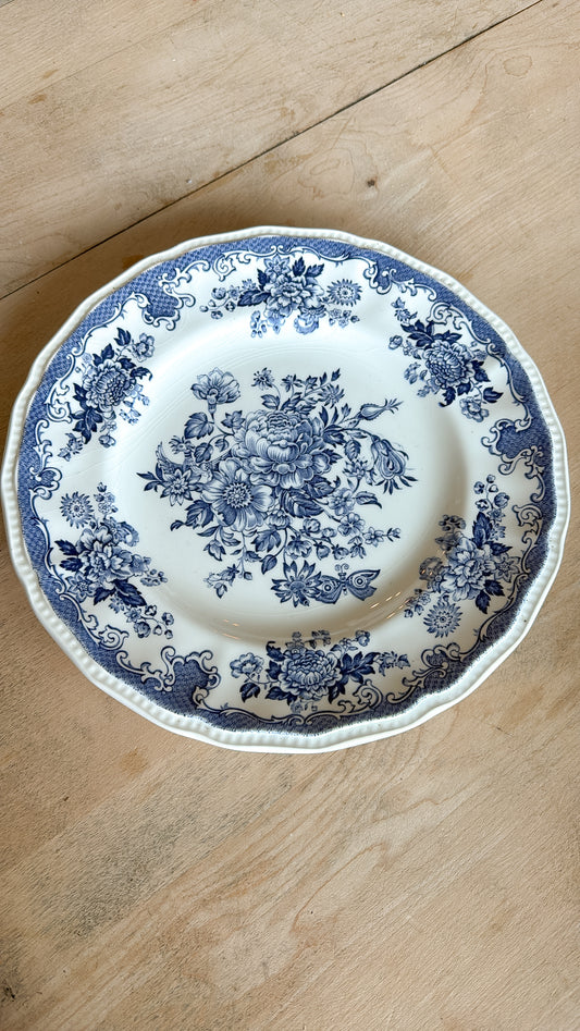 10.25” B/W Floral Ironstone Dinner Plate