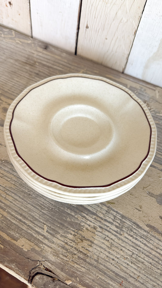 Set of 4 Brown Rim Ironstone Saucers