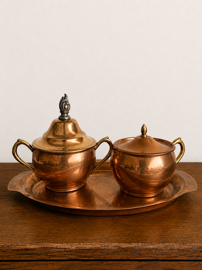 Vtg. Copper Creamer + Sugar set