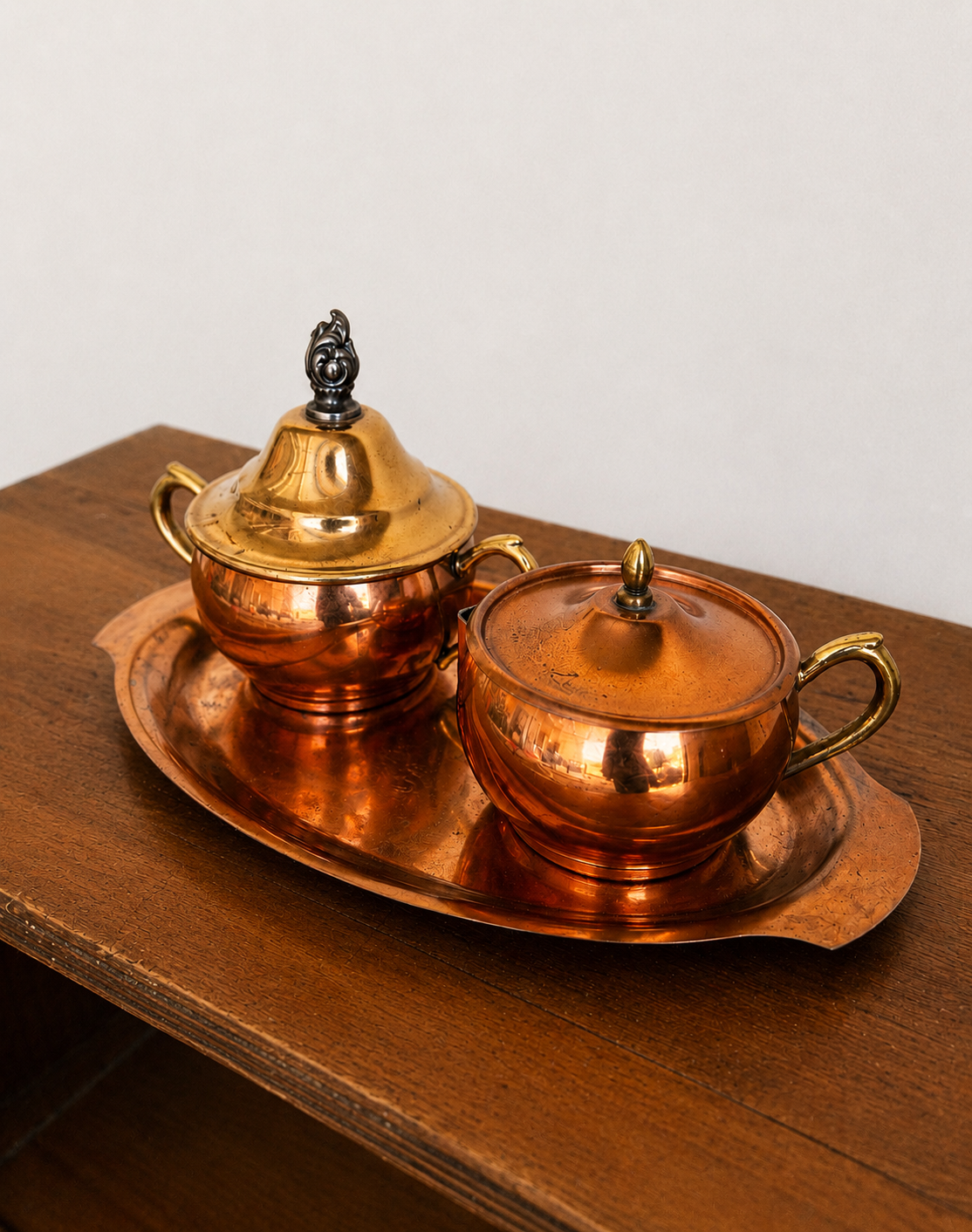 Vtg. Copper Creamer + Sugar set