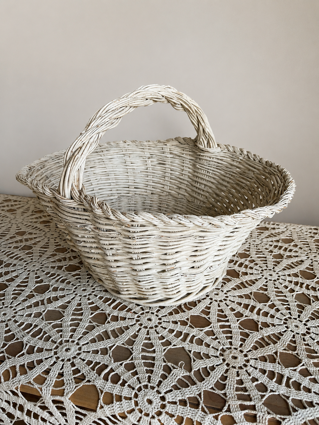 White Handled Wicker Basket