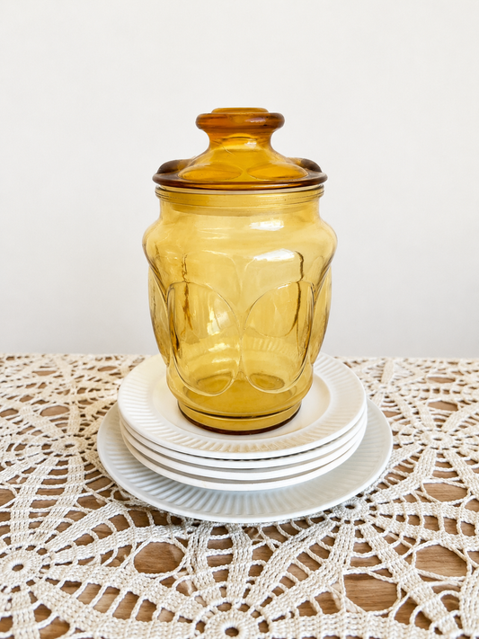Vintage Glass Yellow Lidded Jar