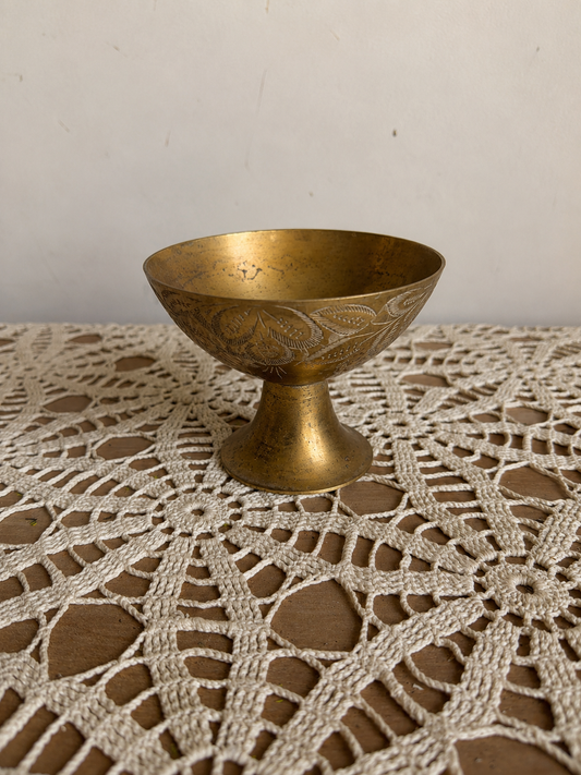 Brass Etched Pedestal Trinket Bowl