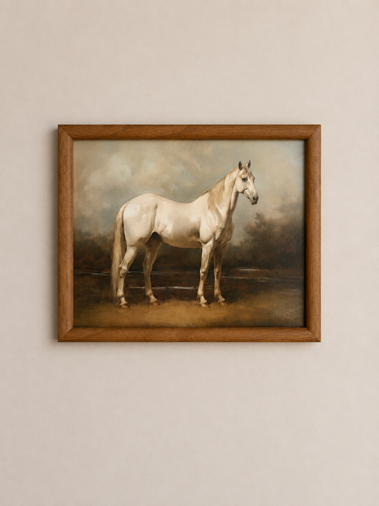 Vintage White Horse Print