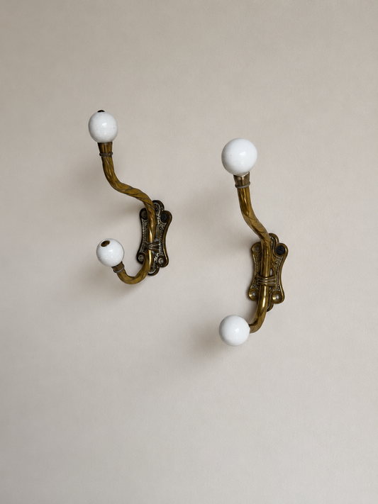 Vintage Pair of Brass Wall Hooks