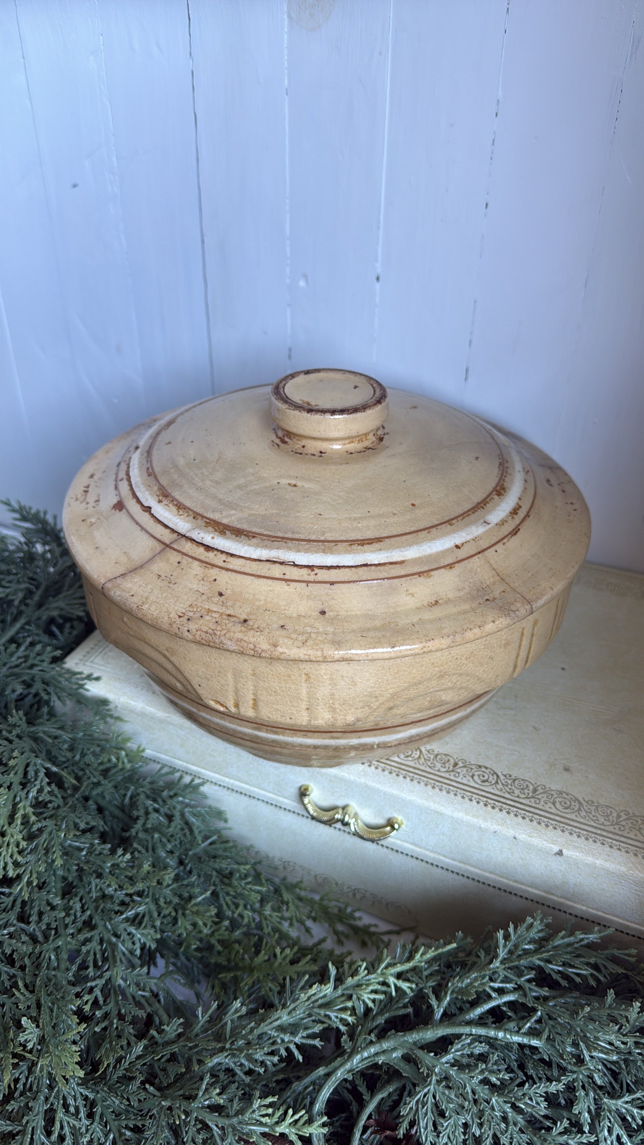 Yellow Stoneware Crock with Lid