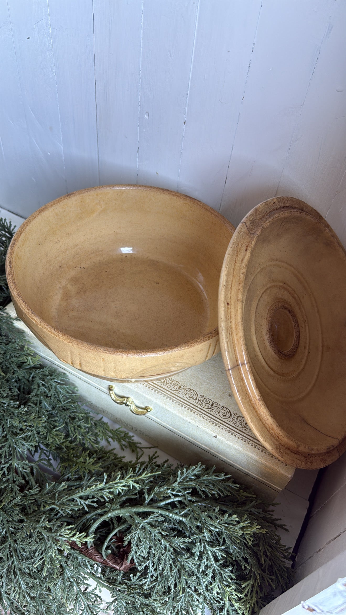 Yellow Stoneware Crock with Lid