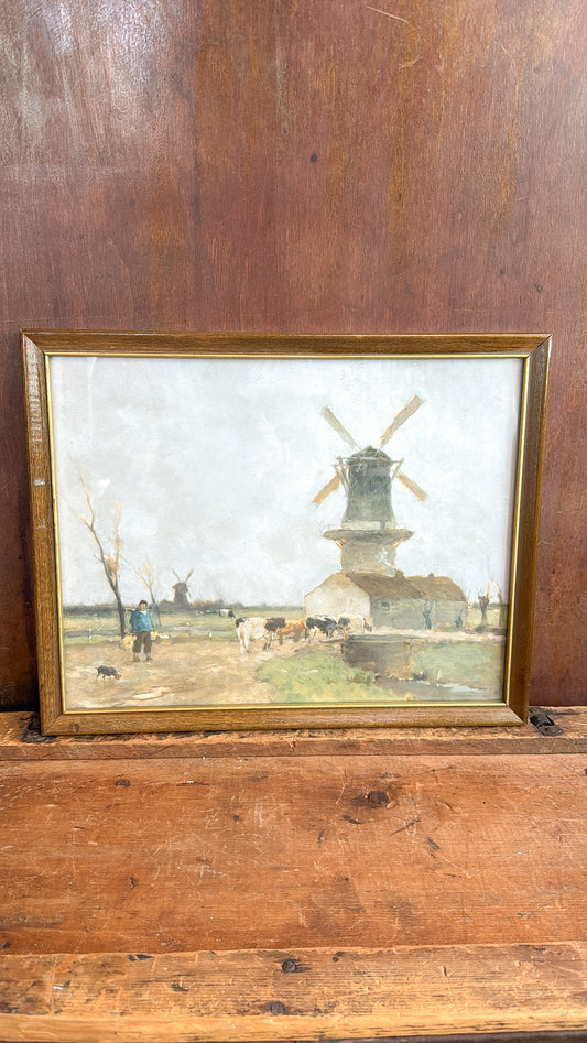 Vintage Farm with Windmill Print