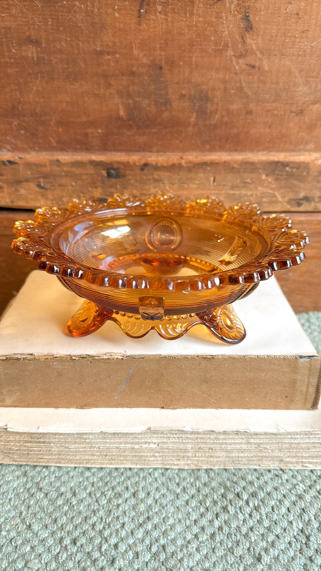 Vintage Marigold Footed Glass Bowl