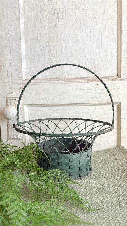 Vintage Green Metal Basket