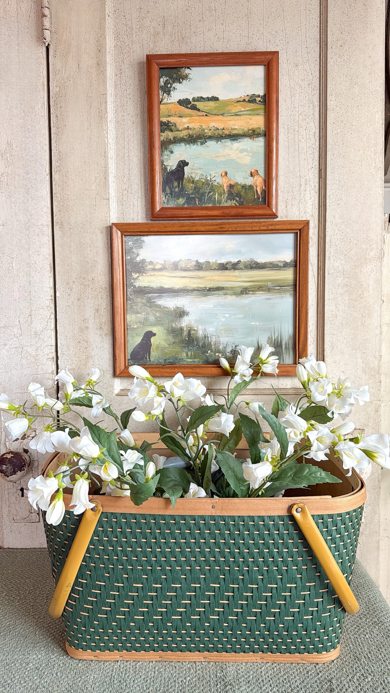 Vintage Green Handled Basket