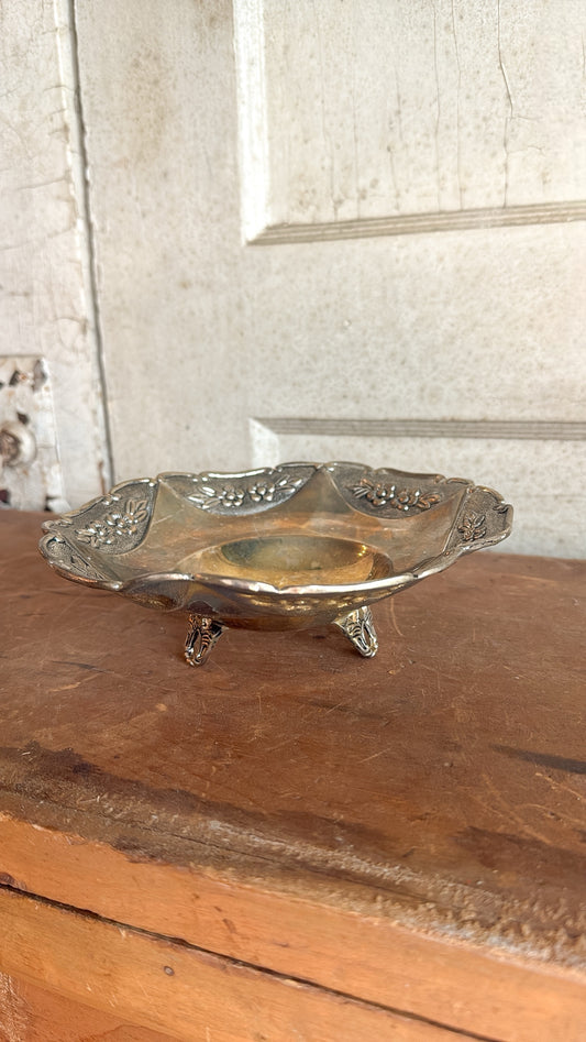 Silver Floral Embossed Footed Bowl