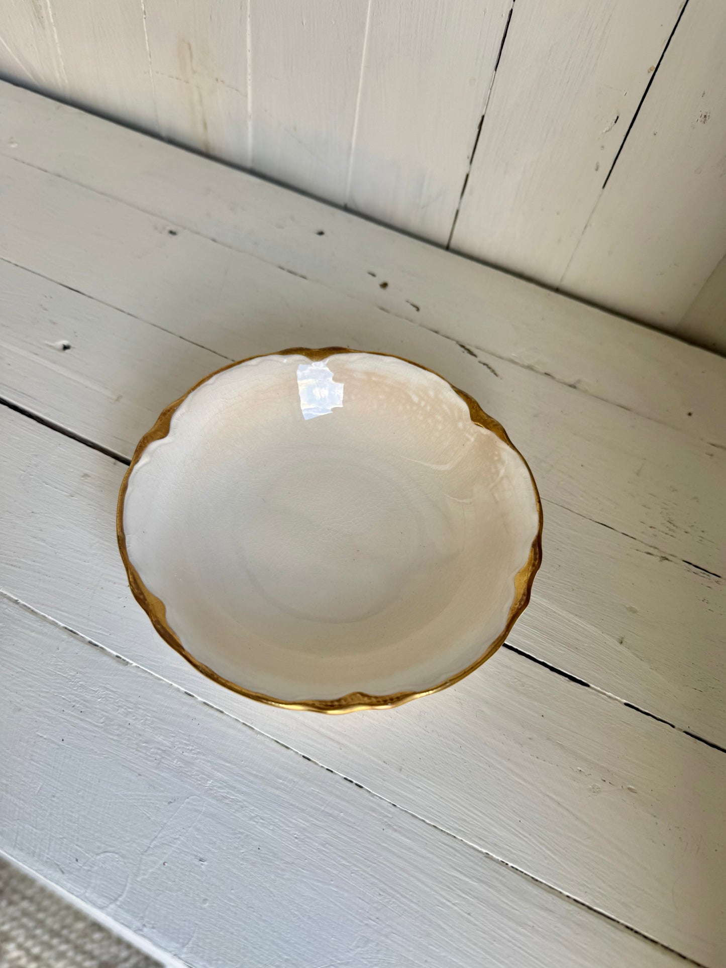 Gold Detailed Ironstone Dessert Bowl