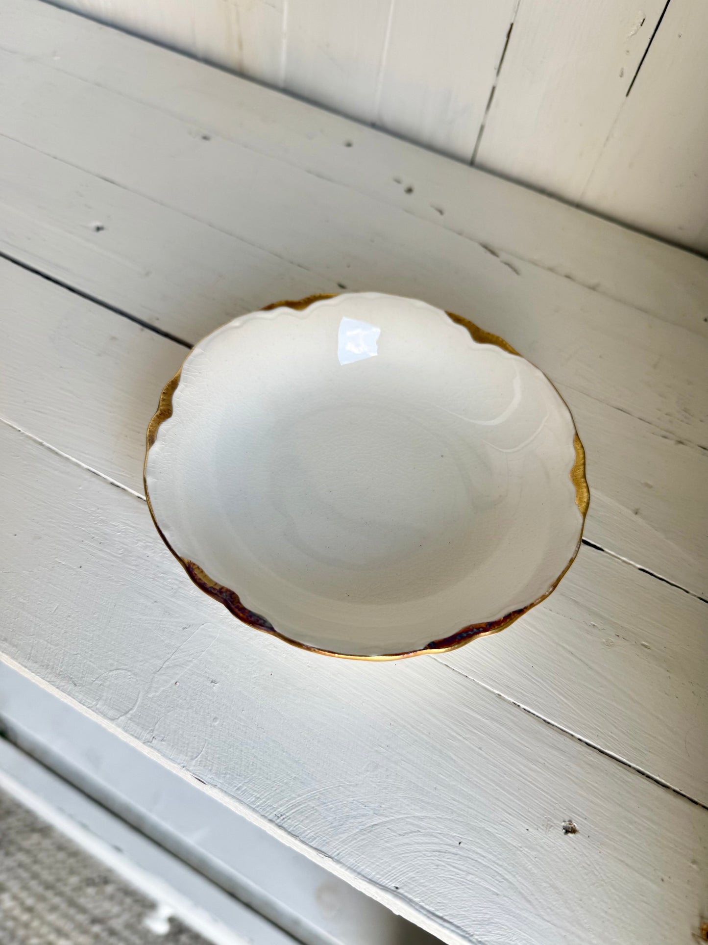 Gold Detailed Ironstone Dessert Bowl