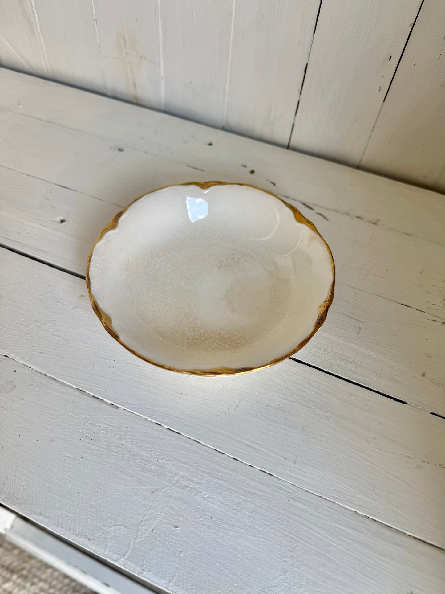 Gold Detailed Ironstone Dessert Bowl