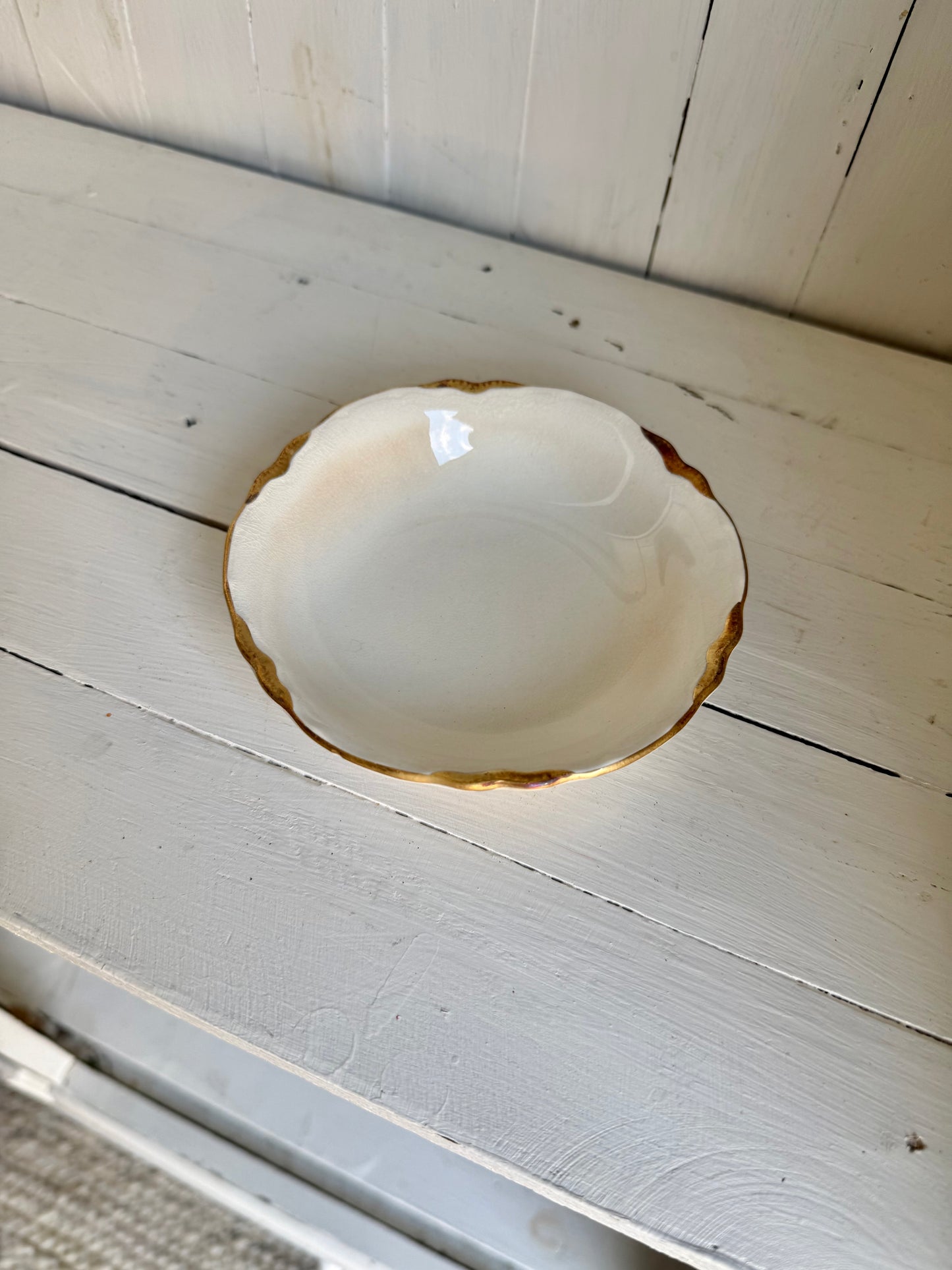 Gold Detailed Ironstone Dessert Bowl