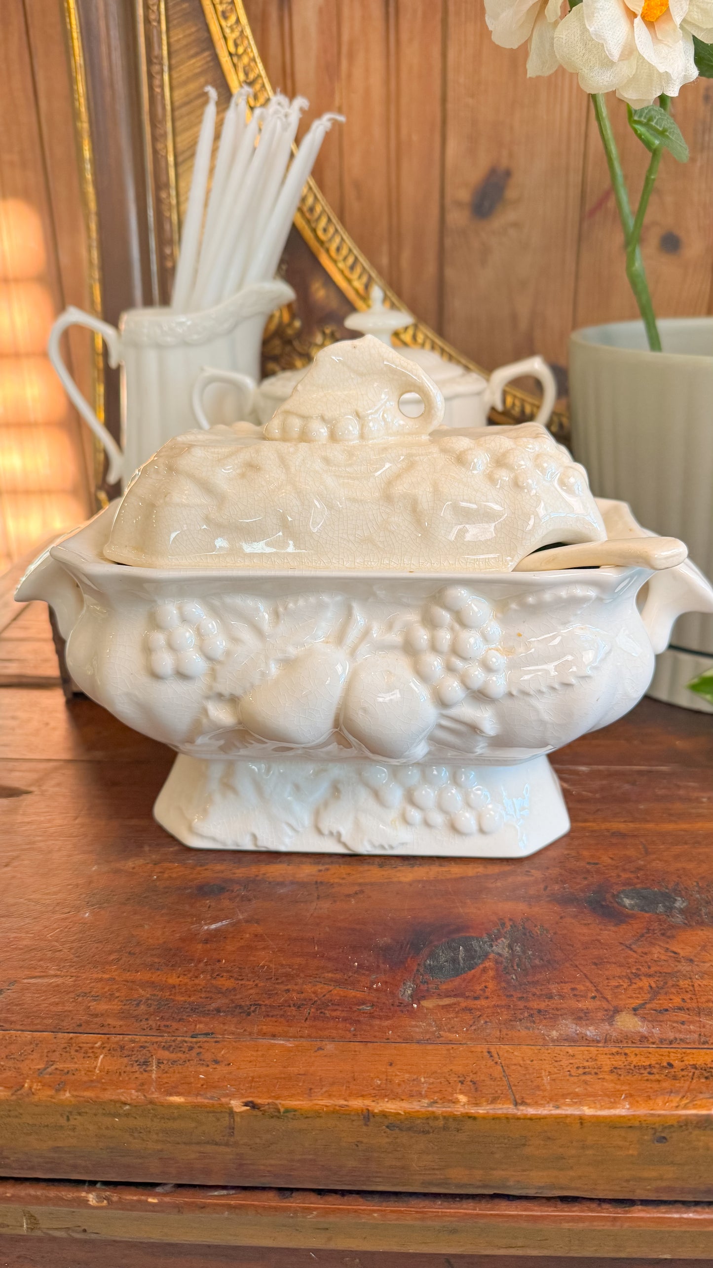 Small Crazed Tureen w/ Ladel